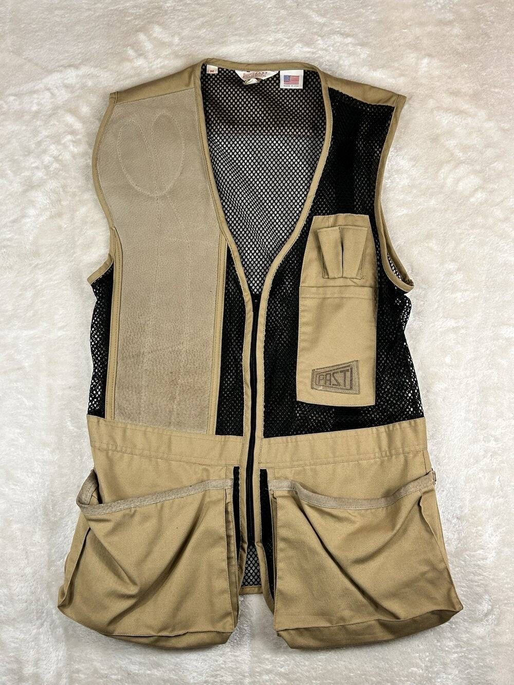 VTG PAST Shooting Vest Men's Sz M Mesh Tan Panels Pockets Made in USA RH Shooter